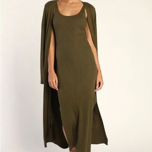 Lulus Knit Layered Olive CardiganDress Set